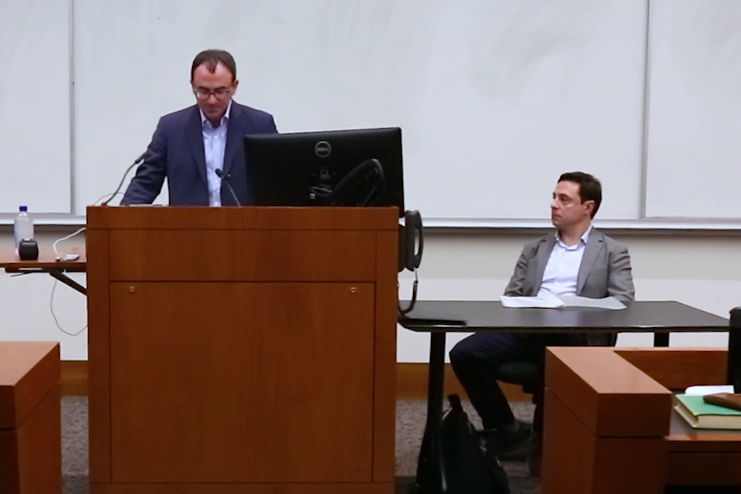 left to right: Dan Schwartz and Dov Waxman speaking at an event